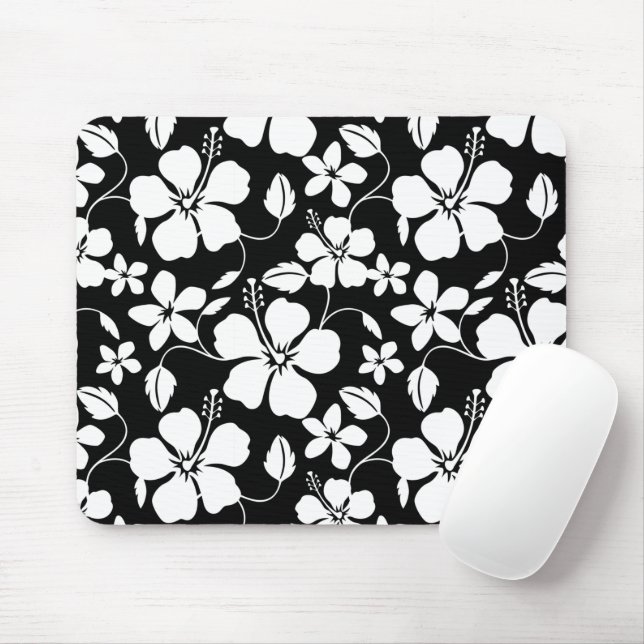 HAWAIIAN HULA (HIBISCUS) BLACK MOUSE PAD (With Mouse)