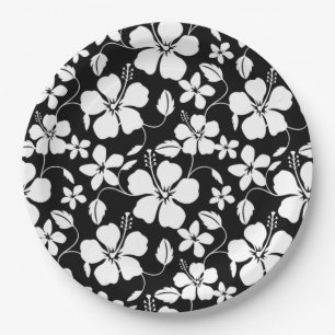 HAWAIIAN HULA (HIBISCUS) BLACK PAPER PLATE