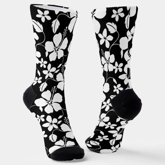 HAWAIIAN HULA (HIBISCUS) BLACK SOCKS (Angled)