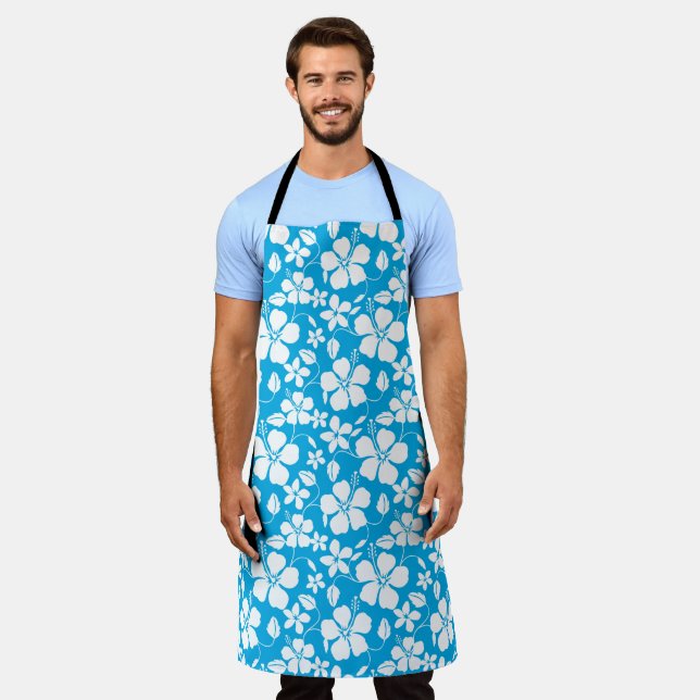 HAWAIIAN HULA (HIBISCUS) BLUE APRON (Worn)