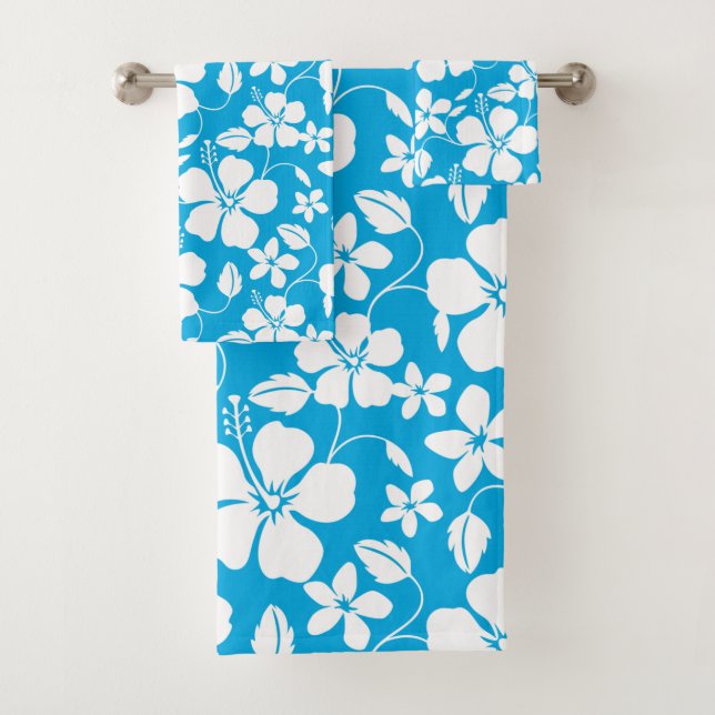 HAWAIIAN HULA (HIBISCUS) BLUE BATH TOWEL SET (Insitu)
