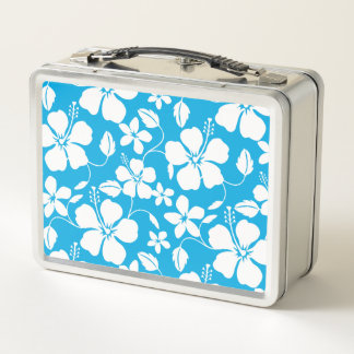 HAWAIIAN HULA (HIBISCUS) BLUE METAL LUNCH BOX