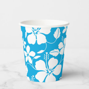HAWAIIAN HULA (HIBISCUS) BLUE PAPER CUPS