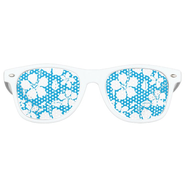 HAWAIIAN HULA (HIBISCUS) BLUE RETRO SUNGLASSES (Front)