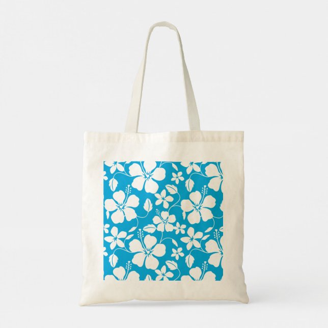 HAWAIIAN HULA (HIBISCUS) BLUE TOTE BAG (Back)