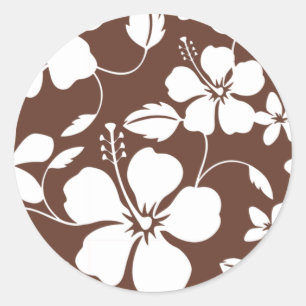 HAWAIIAN HULA (HIBISCUS) BROWN CLASSIC ROUND STICKER