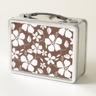 HAWAIIAN HULA (HIBISCUS) BROWN METAL LUNCH BOX