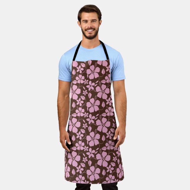 HAWAIIAN HULA (HIBISCUS) BROWN/PINK APRON (Worn)