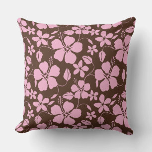 HAWAIIAN HULA (HIBISCUS) BROWN/PINK CUSHION