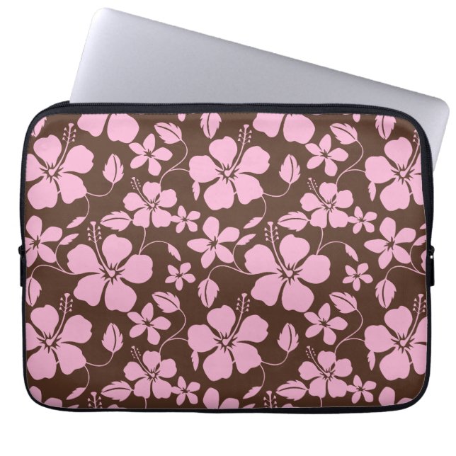HAWAIIAN HULA (HIBISCUS) BROWN/PINK LAPTOP SLEEVE (Front)