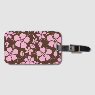 HAWAIIAN HULA (HIBISCUS) BROWN/PINK LUGGAGE TAG