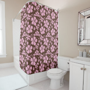 HAWAIIAN HULA (HIBISCUS) BROWN/PINK SHOWER CURTAIN