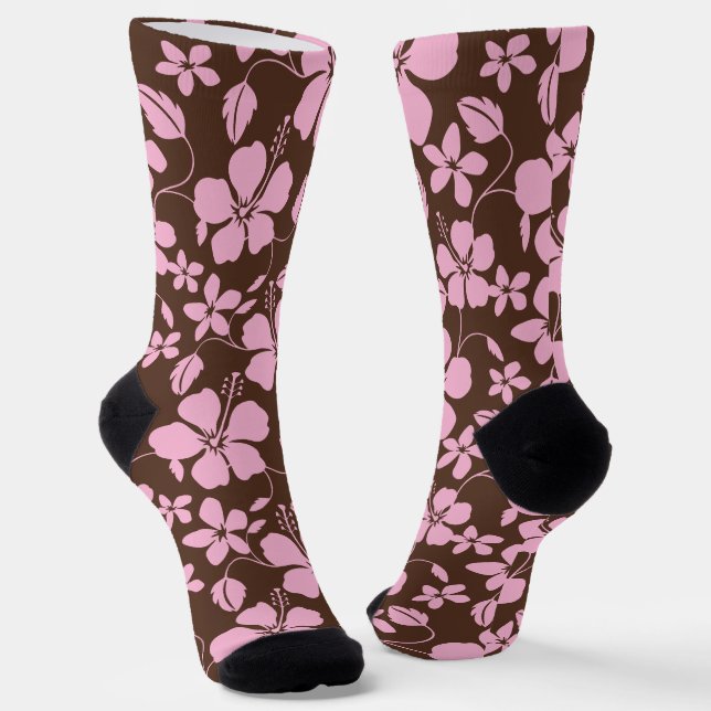 HAWAIIAN HULA (HIBISCUS) BROWN/PINK SOCKS (Angled)