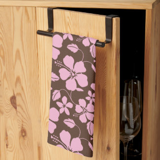 HAWAIIAN HULA (HIBISCUS) BROWN/PINK TEA TOWEL
