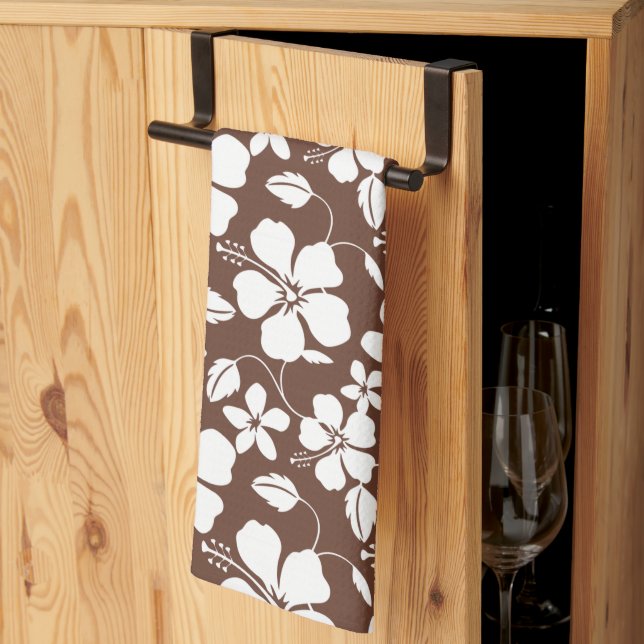 HAWAIIAN HULA (HIBISCUS) BROWN TEA TOWEL (Thirds Fold)