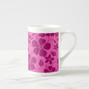 HAWAIIAN HULA (HIBISCUS) BURGUNDY WINE BONE CHINA MUG