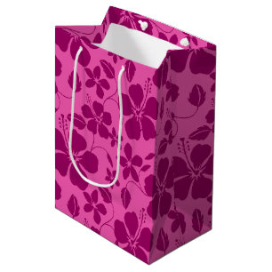 HAWAIIAN HULA (HIBISCUS) BURGUNDY WINE MEDIUM GIFT BAG