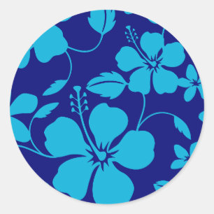 HAWAIIAN HULA (HIBISCUS) DARK/LIGHT BLUE CLASSIC ROUND STICKER