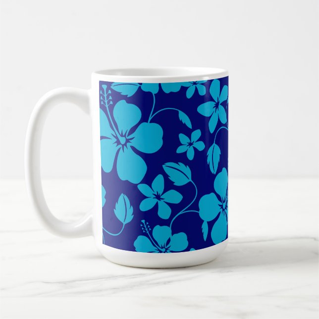 HAWAIIAN HULA (HIBISCUS) DARK/LIGHT BLUE COFFEE MUG (Left)