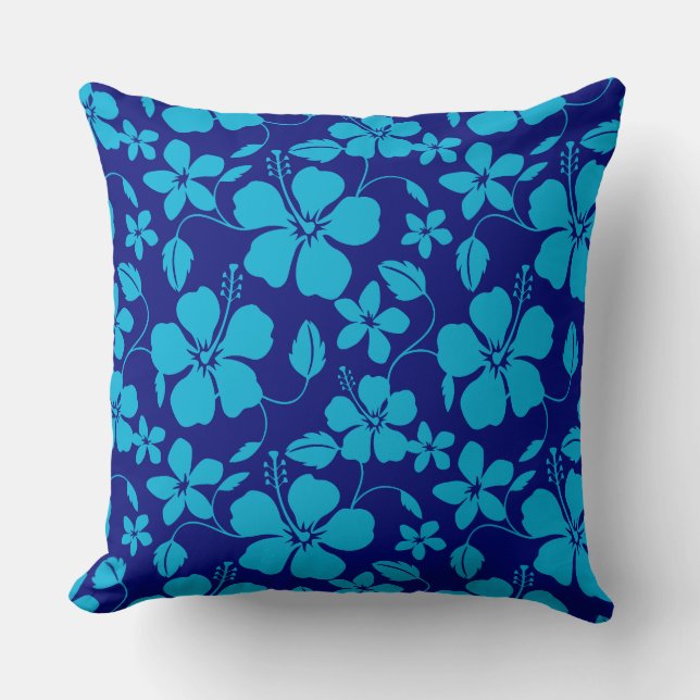 HAWAIIAN HULA (HIBISCUS) DARK/LIGHT BLUE CUSHION (Front)