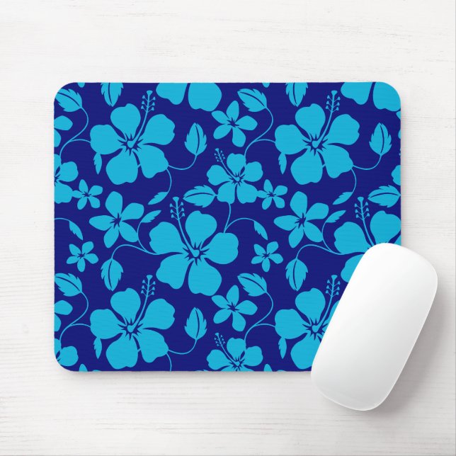 HAWAIIAN HULA (HIBISCUS) DARK/LIGHT BLUE MOUSE PAD (With Mouse)