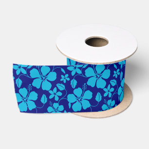 HAWAIIAN HULA (HIBISCUS) DARK/LIGHT BLUE SATIN RIBBON