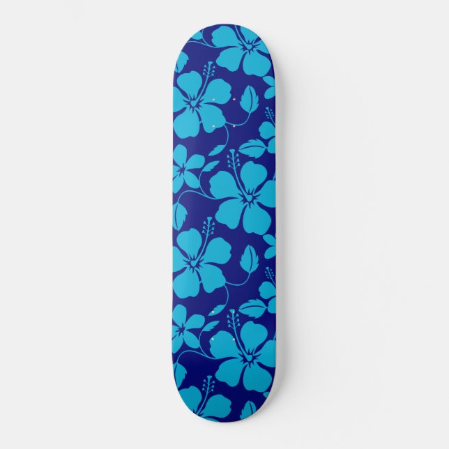 HAWAIIAN HULA (HIBISCUS) DARK/LIGHT BLUE SKATEBOARD (Front)