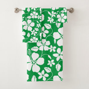 HAWAIIAN HULA (HIBISCUS) GREEN BATH TOWEL SET
