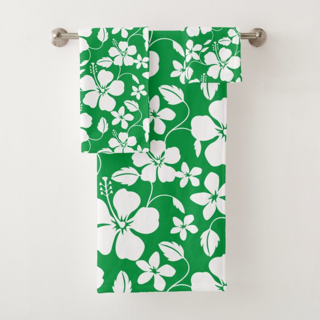 HAWAIIAN HULA (HIBISCUS) GREEN BATH TOWEL SET (Insitu)