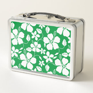 HAWAIIAN HULA (HIBISCUS) GREEN METAL LUNCH BOX