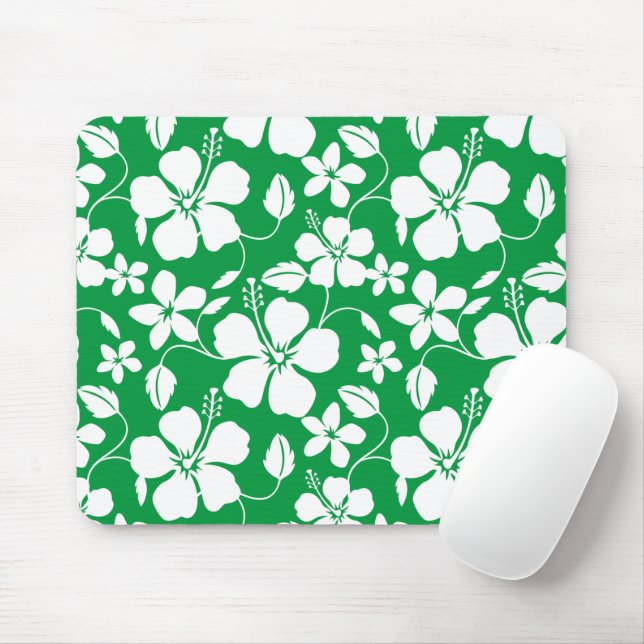 HAWAIIAN HULA (HIBISCUS) GREEN MOUSE PAD (With Mouse)