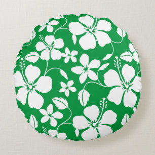 HAWAIIAN HULA (HIBISCUS) GREEN ROUND CUSHION