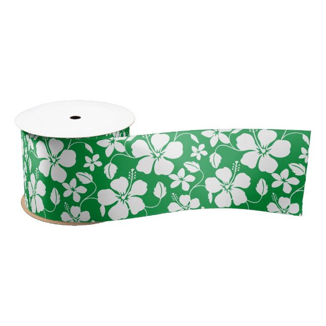 HAWAIIAN HULA (HIBISCUS) GREEN SATIN RIBBON (Spool)