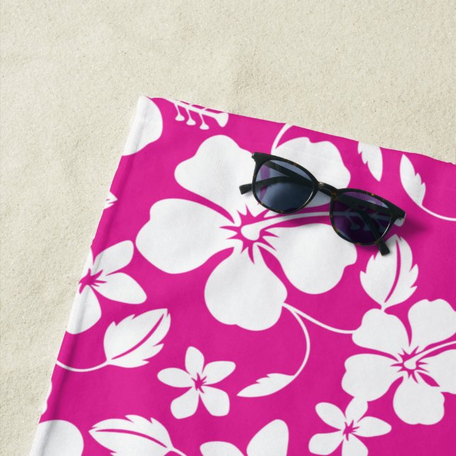 HAWAIIAN HULA (HIBISCUS) HOT PINK BEACH TOWEL (In Situ)