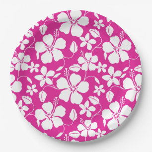 HAWAIIAN HULA (HIBISCUS) HOT PINK PAPER PLATE