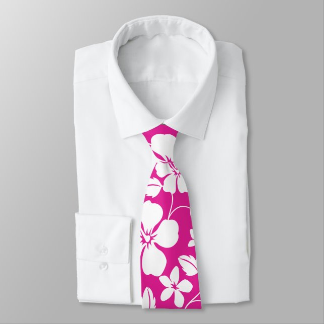 HAWAIIAN HULA (HIBISCUS) HOT PINK TIE (Tied)