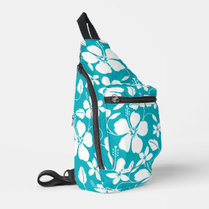 HAWAIIAN HULA (HIBISCUS) IN TEAL SLING BAG