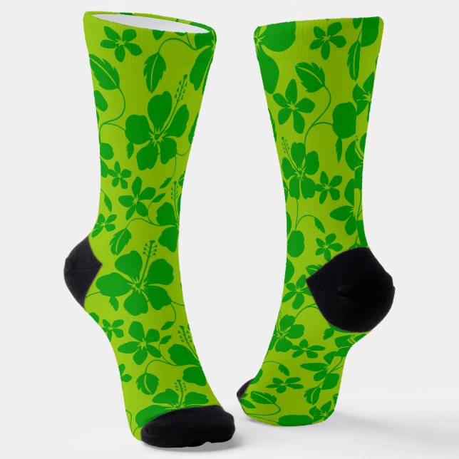 HAWAIIAN HULA (HIBISCUS) LEMON LIME SOCKS (Angled)