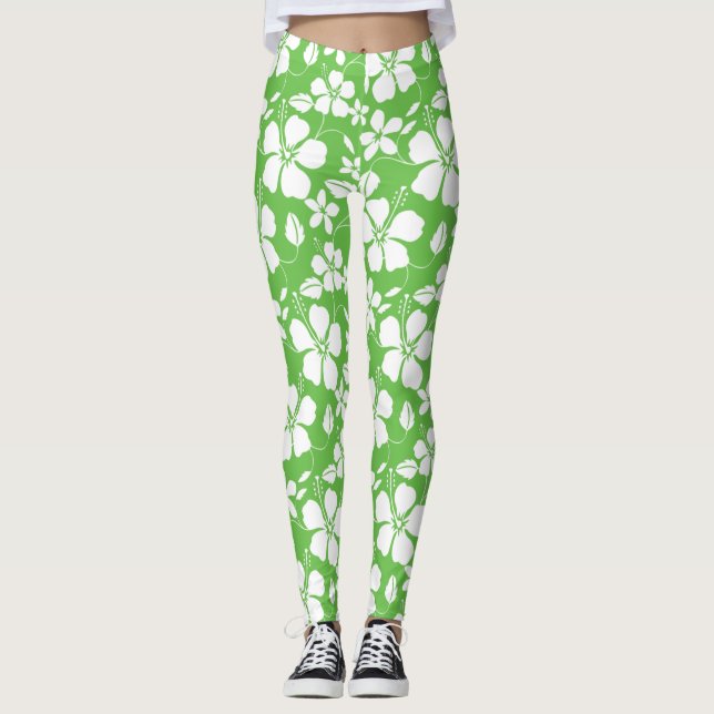 HAWAIIAN HULA (HIBISCUS) LIME LEGGINGS (Front)