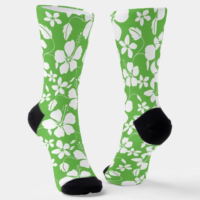 HAWAIIAN HULA (HIBISCUS) LIME SOCKS (Angled)