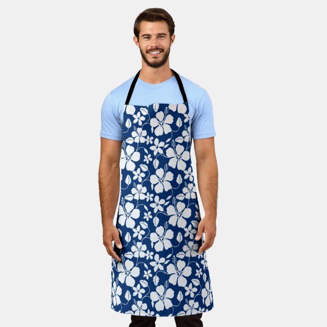 HAWAIIAN HULA (HIBISCUS) NAVY APRON (Worn)