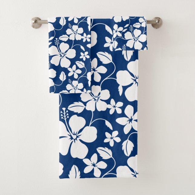 HAWAIIAN HULA (HIBISCUS) NAVY BATH TOWEL SET (Insitu)