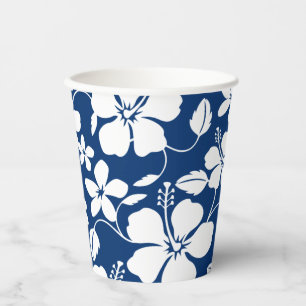 HAWAIIAN HULA (HIBISCUS) NAVY BLUE PAPER CUPS