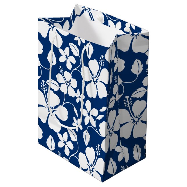 HAWAIIAN HULA (HIBISCUS) NAVY LARGE GIFT BAG (Front Angled)
