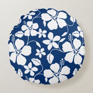 HAWAIIAN HULA (HIBISCUS) NAVY ROUND CUSHION