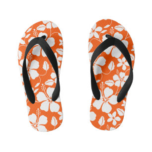 HAWAIIAN HULA (HIBISCUS) ORANGE KID'S JANDALS