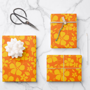 HAWAIIAN HULA (HIBISCUS) ORANGE MIX WRAPPING PAPER SHEET