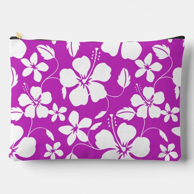 HAWAIIAN HULA (HIBISCUS) PATTERN IN BERRY ACCESSORY POUCH (Front)