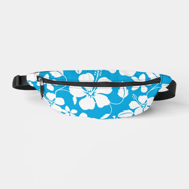 HAWAIIAN HULA (HIBISCUS) PATTERN IN BLUE BUM BAGS (Front)