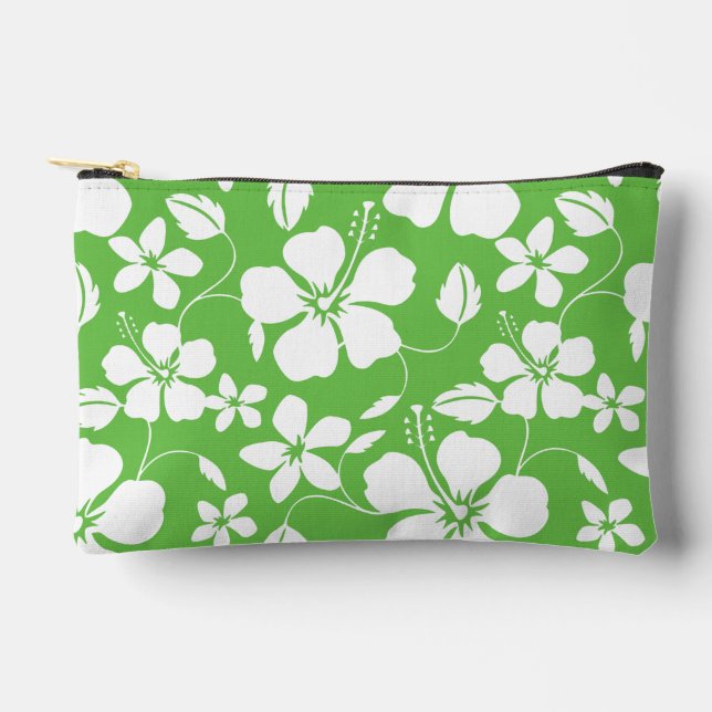 HAWAIIAN HULA (HIBISCUS) PATTERN IN LIME ACCESSORY POUCH (Front)